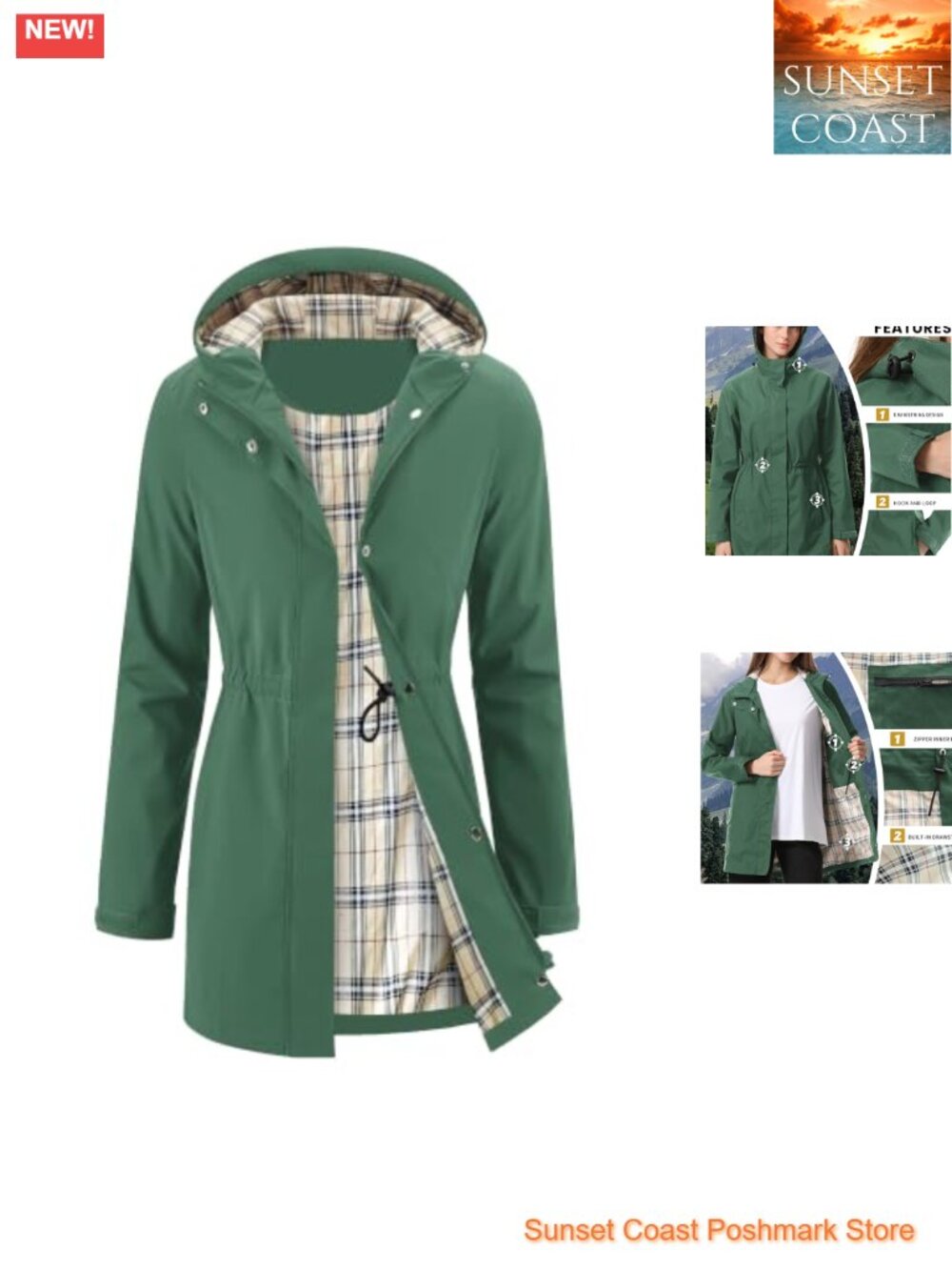 Women's Long Rain Jacket Waterproof Packable Hooded Windbreaker